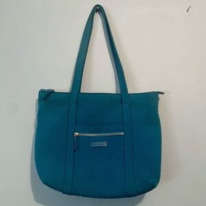 Vera Bradley Peacock Blue Microfiber Tote Bag Small